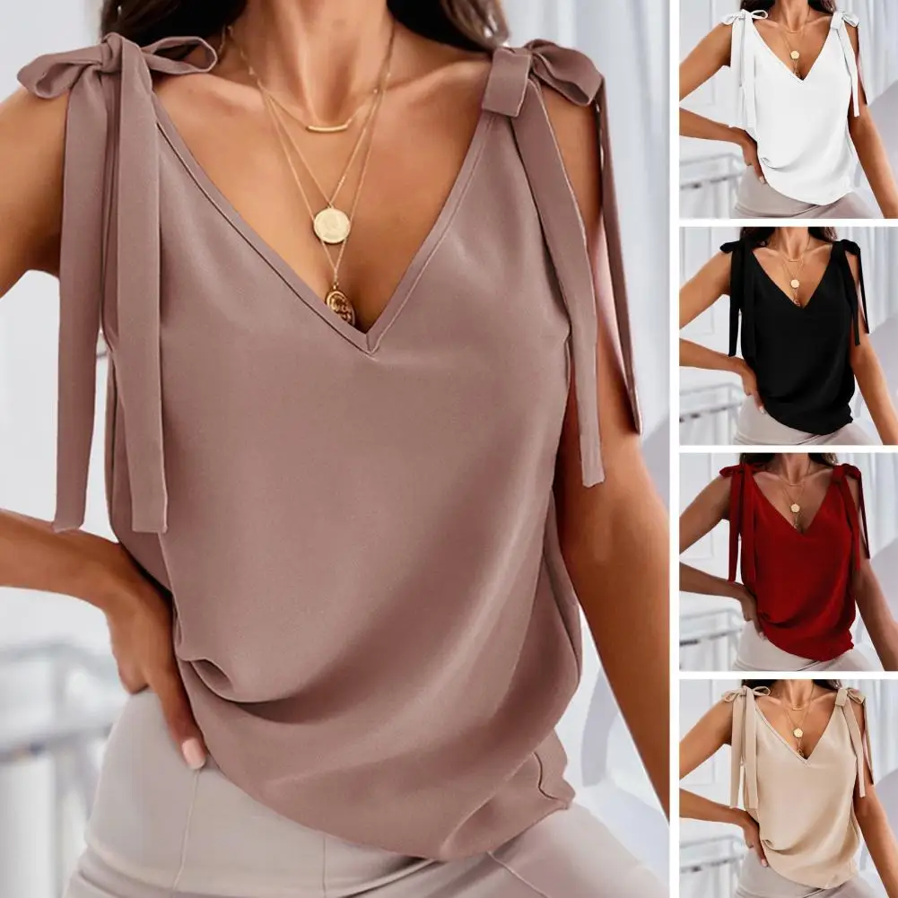 Summer Blouse Women Garment Women Summer Top Lace Up Deep V Neck Low-cut Solid Color Sleeveless Dress-up Loose Casual Soft
Summer Blouse Women Garment Women Summer Top Lace Up Deep V Neck Low-cut Solid Color Sleeveless Dress-up Loose Casual Soft