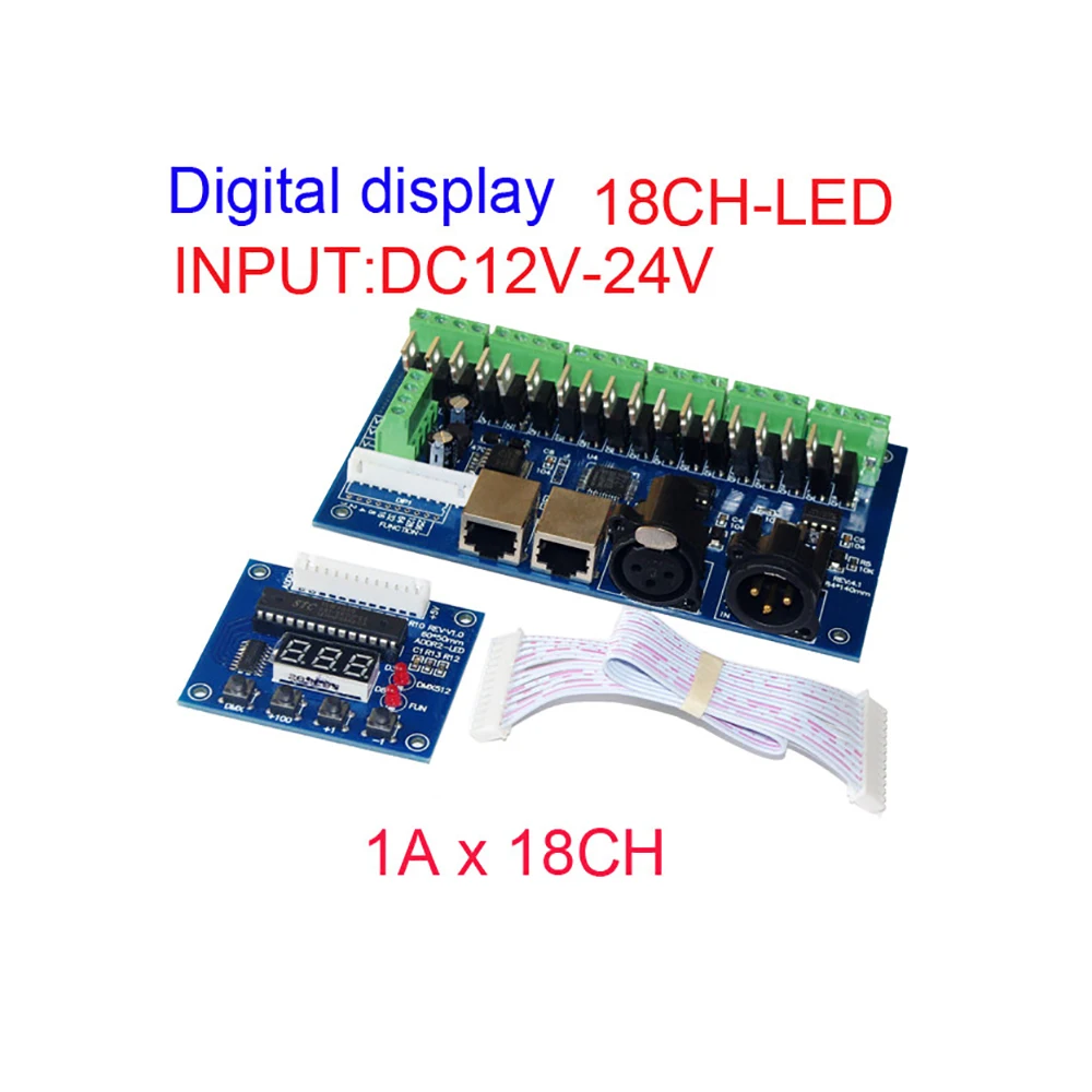 DMX-18CH-LED Digital Display Led Decoder DMX512 XRL 3P RJ45 Led Dimmer Controller Drive for RGB Strip Lights
DMX-18CH-LED Digital Display Led Decoder DMX512 XRL 3P RJ45 Led Dimmer Controller Drive for RGB Strip Lights