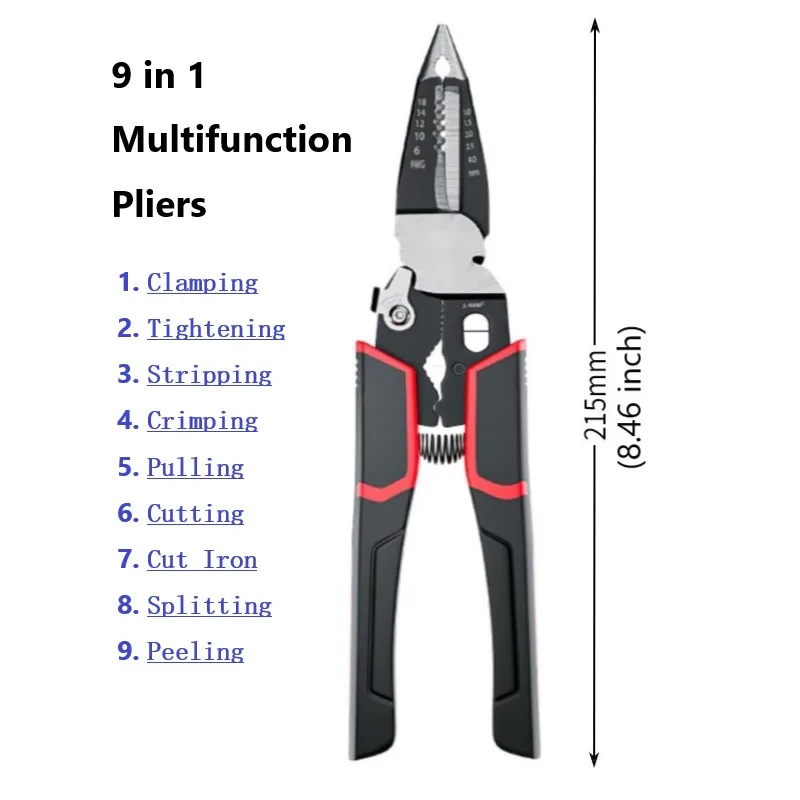 LiTuiLi Multifunctional Pliers 8.5 Inch Needle Nose Pliers Wire Cuttoer Wire Stripper Crimping Tool
LiTuiLi Multifunctional Pliers 8.5 Inch Needle Nose Pliers Wire Cuttoer Wire Stripper Crimping Tool