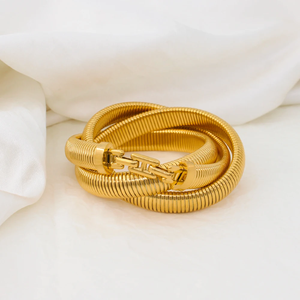 USENSET высокое качество 304L нержавеющая сталь Trio эластичный браслет Элегантный женский PVD позолоченный Змеиный текстурный браслет модный подарок
USENSET высокое качество 304L нержавеющая сталь Trio эластичный браслет Элегантный женский PVD позолоченный Змеиный текстурный браслет модный подарок