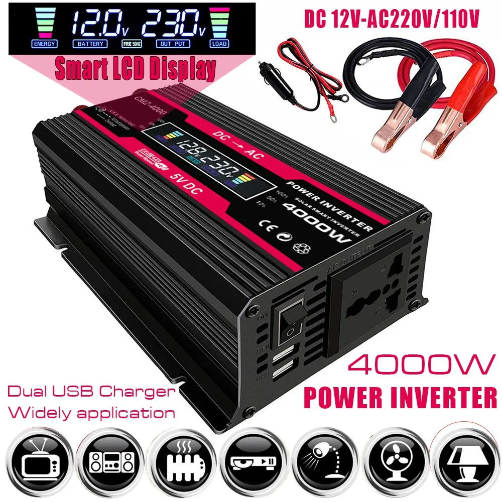 4000W 12-220V Car Power Inverter Max Dual USB with Voltage Display Auto Converter High Performance for Steamboat Public Safety
4000W 12-220V Car Power Inverter Max Dual USB with Voltage Display Auto Converter High Performance for Steamboat Public Safety