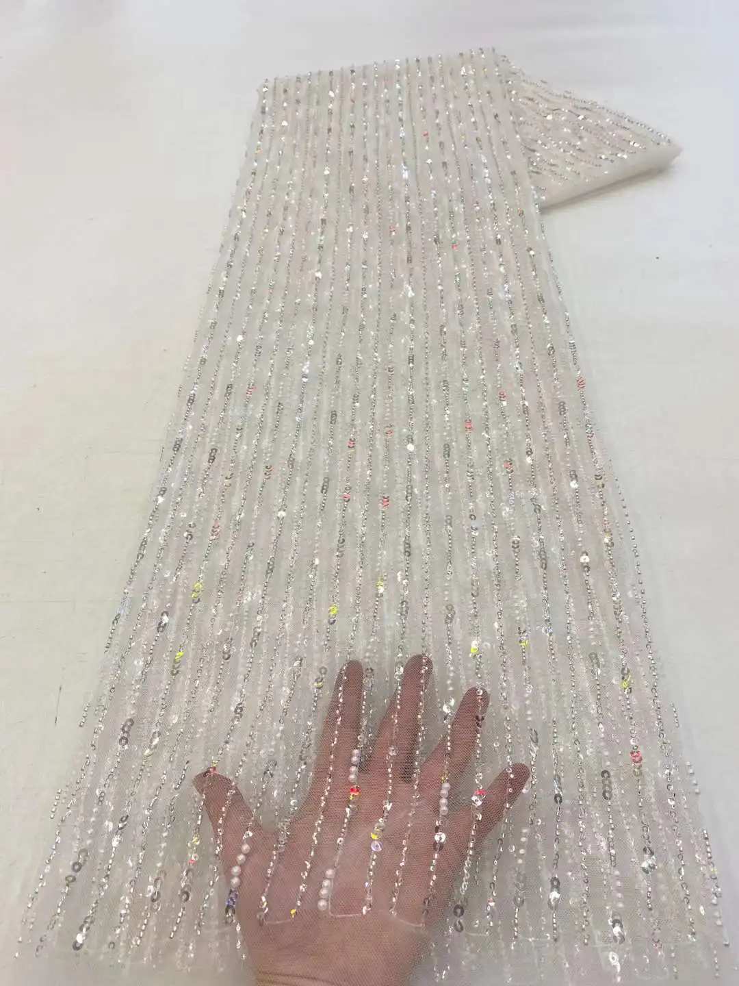 Elegant White African Beads Groom Net Lace Fabric 2023 High Quality Nigerian Sequins Tulle Lace Fabric For Wedding Party Dress
Elegant White African Beads Groom Net Lace Fabric 2023 High Quality Nigerian Sequins Tulle Lace Fabric For Wedding Party Dress