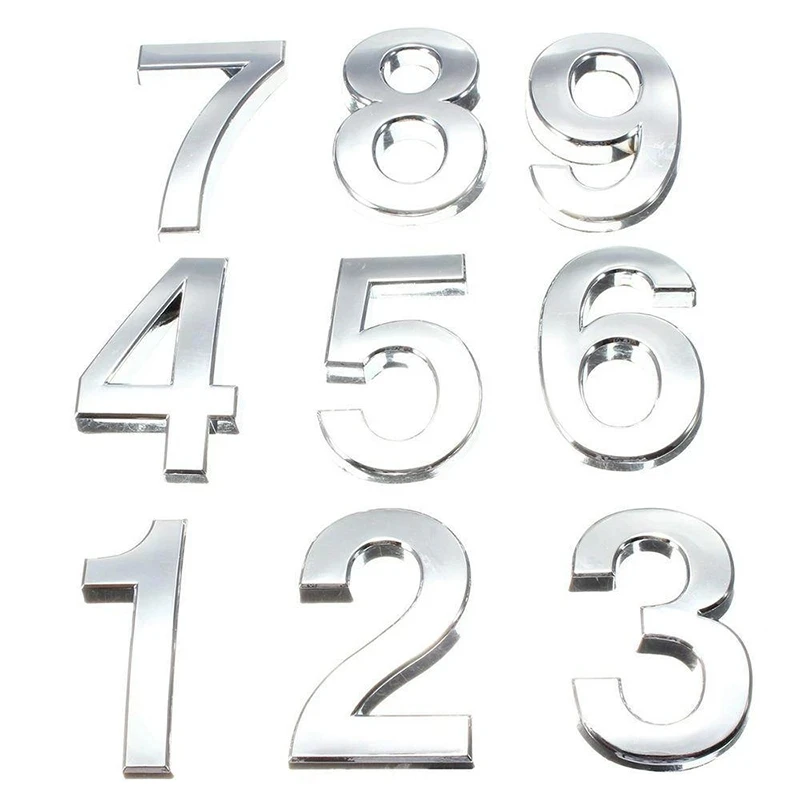 New 3D Digits 0-9 Number Silver Sticker 5cm Plate Sign Hotel Silvery Door Number Plaque Modern Plated House Home Car Decoration
New 3D Digits 0-9 Number Silver Sticker 5cm Plate Sign Hotel Silvery Door Number Plaque Modern Plated House Home Car Decoration