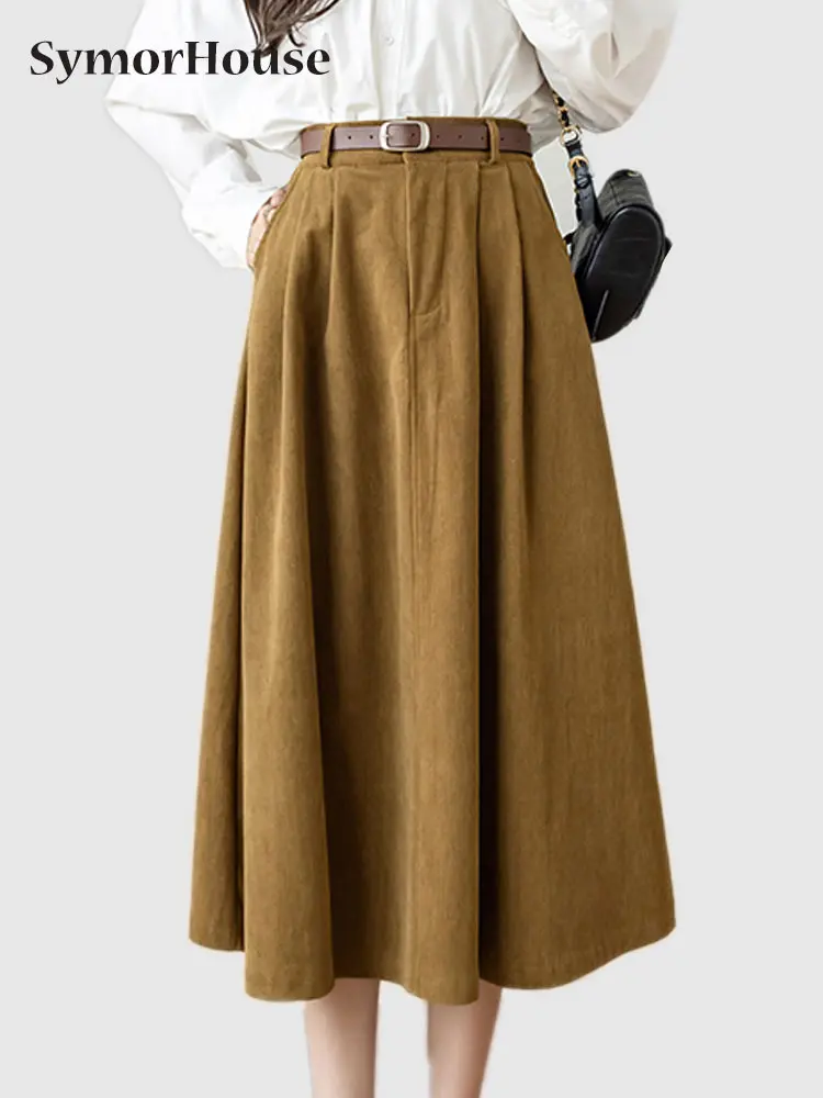 Fashion Vintage Simple Corduroy Skirts Women Autumn Winter Elastic High Waist Pockets Loose Casual A-Line Midi Skirt With Belt
Fashion Vintage Simple Corduroy Skirts Women Autumn Winter Elastic High Waist Pockets Loose Casual A-Line Midi Skirt With Belt