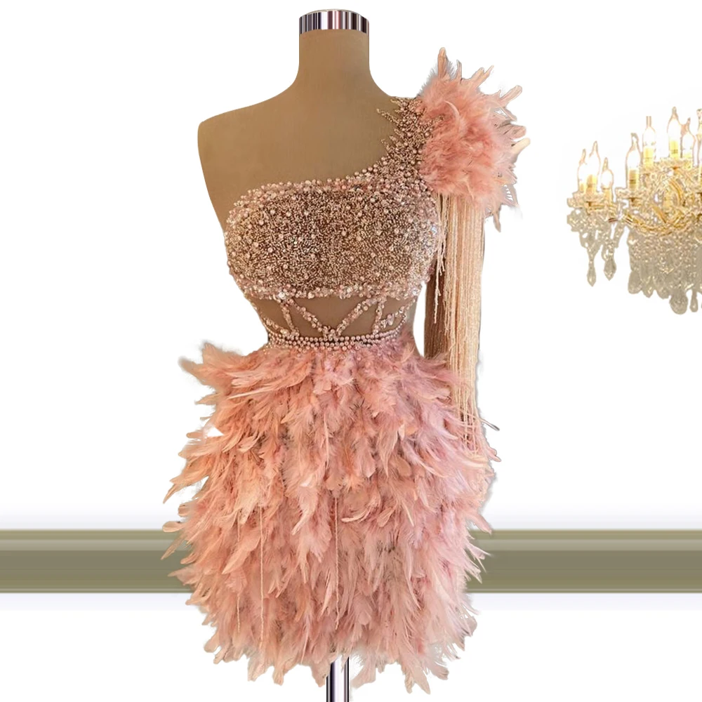 Luxury Short Women Prom Dress Pink Feather Exquisite Pearls Beading Sequined Ball Gowns Fashion Elegant Tassel Mini Party Dress
Luxury Short Women Prom Dress Pink Feather Exquisite Pearls Beading Sequined Ball Gowns Fashion Elegant Tassel Mini Party Dress