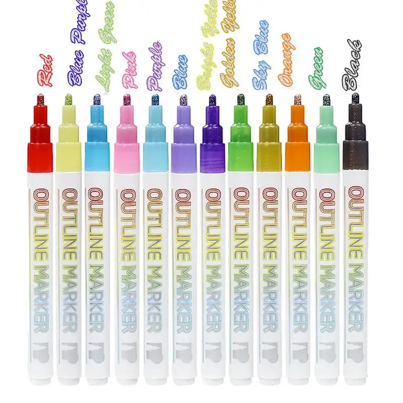 Outline Marker Set 12 Color Double Line Outline Shimmer Markers Self-Outline Metallic Markers For Christmas Greeting Cards
Outline Marker Set 12 Color Double Line Outline Shimmer Markers Self-Outline Metallic Markers For Christmas Greeting Cards