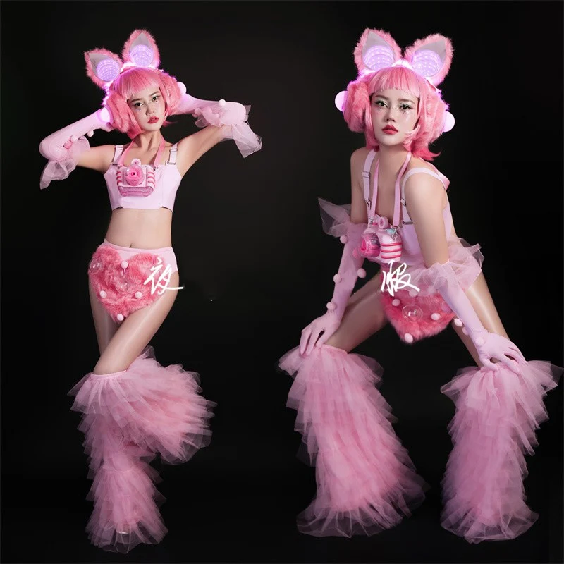 

Красивая розовая танцевальная одежда Gogo для взрослых женщин бара Dj Ds сценический наряд Женская одежда для джазовых танцев костюм для выступлений VDB7649