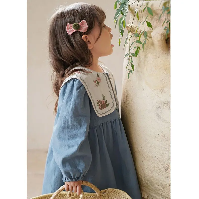 New Spring Girls Dress Kids Long-sleeved Flower Embroidery Princess Dress Korean Cute Baby Girl Turn-down Collar Clothes
New Spring Girls Dress Kids Long-sleeved Flower Embroidery Princess Dress Korean Cute Baby Girl Turn-down Collar Clothes