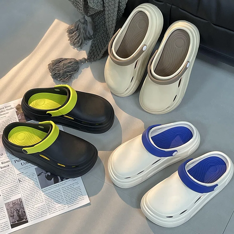 

Мужская Летняя нескользящая обувь для вождения MHYTY Croc, мягкая пляжная обувь Baotou, модные сандалии, уличные тапочки, мужская верхняя одежда