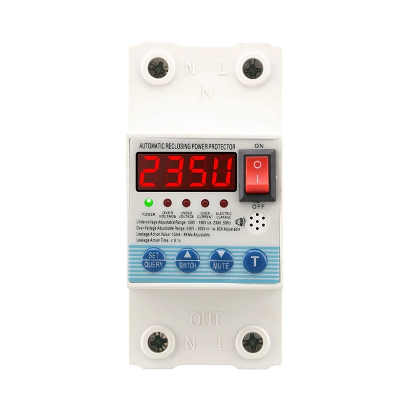 

SINOTIMER 1 PCS Automatic Reclosing Circuit Breaker Over And Under Voltage Over Current Protection Protector 63A