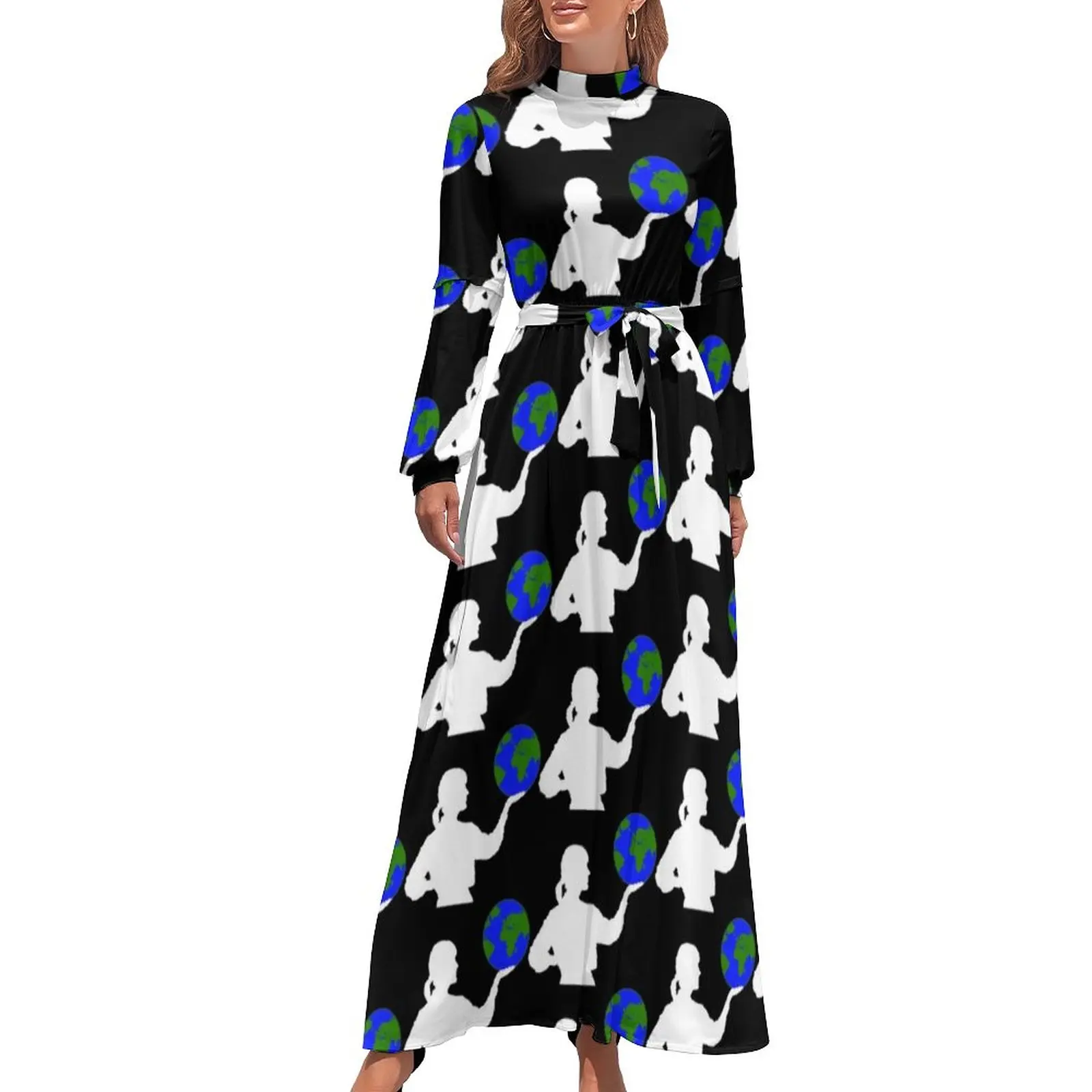 Женское платье-макси с высокой талией и длинным рукавом
Женское платье-макси с высокой талией и длинным рукавом