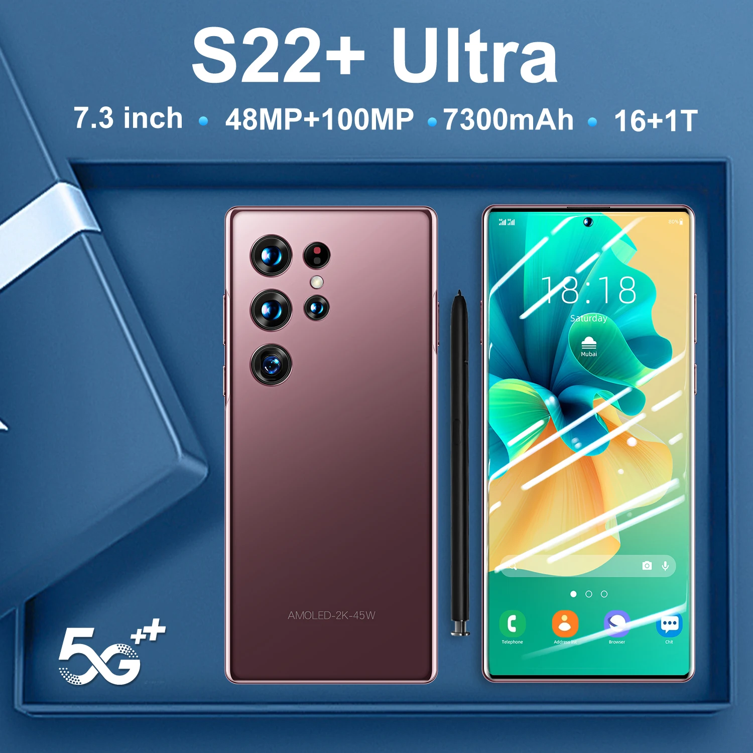 Global 5G Smartphone S22+Ultra 7.3 Inch Drop Screen 16G+1T Android 12 Unlock Best Celular 4G LTE 7300mAh Cellphone Qualcomm 888+
Global 5G Smartphone S22+Ultra 7.3 Inch Drop Screen 16G+1T Android 12 Unlock Best Celular 4G LTE 7300mAh Cellphone Qualcomm 888+
