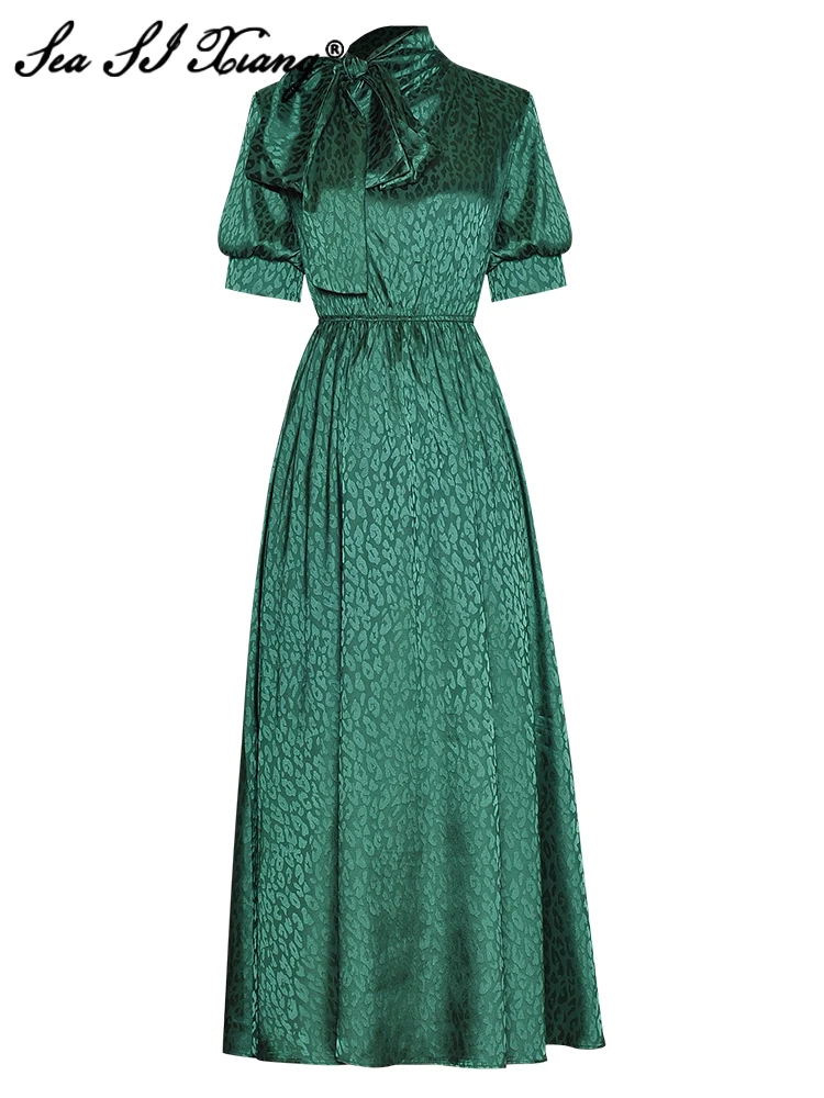 Seasixiang Fashion Designer Summer Jacquard Dress Women Lace Up Collar Puff Sleeve Elastic Waist Vintage Long Dresses
Seasixiang Fashion Designer Summer Jacquard Dress Women Lace Up Collar Puff Sleeve Elastic Waist Vintage Long Dresses