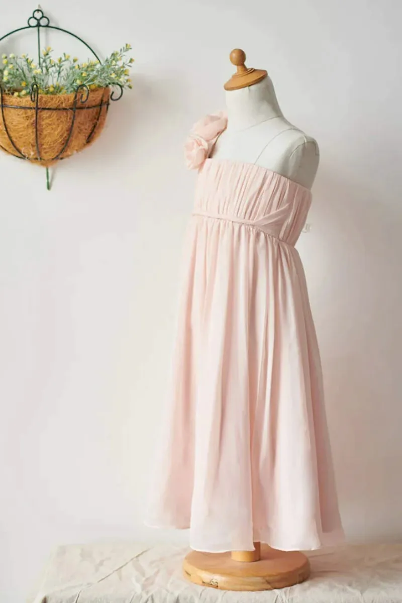 Pink Flower Girl Dress Elegant Tulle Features With One Shoulder 3D Flowers And Zipper Back Fit Wedding First Communion Gowns
Pink Flower Girl Dress Elegant Tulle Features With One Shoulder 3D Flowers And Zipper Back Fit Wedding First Communion Gowns