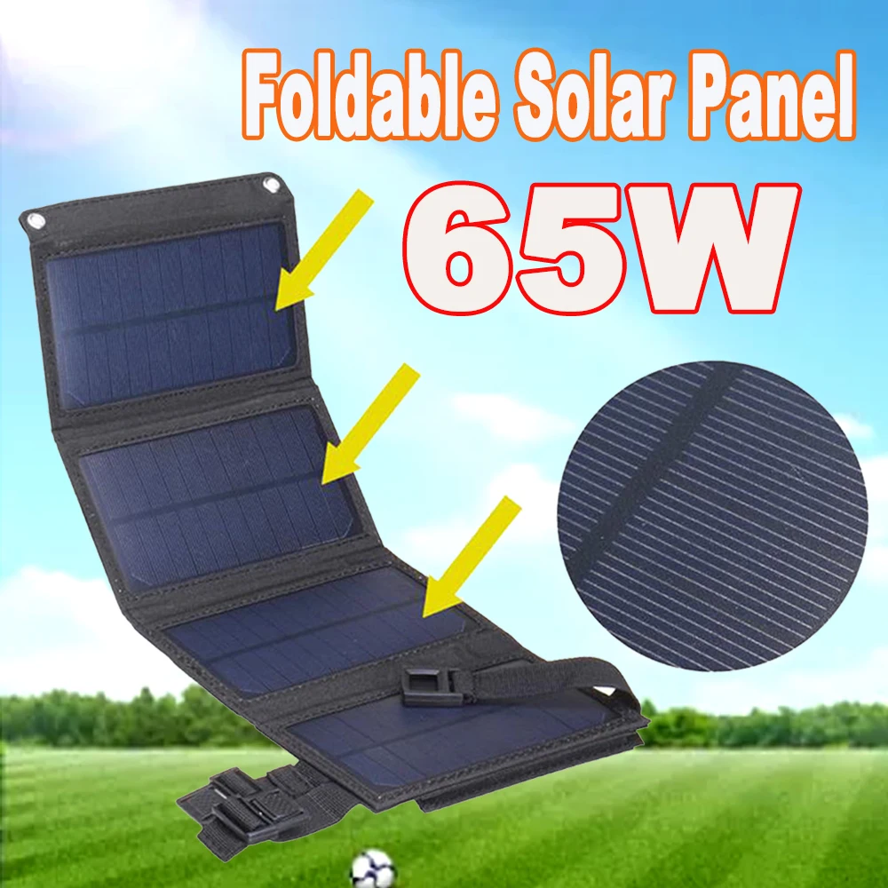 65W Foldable Solar Panel 5V Portable Battery Charger USB Port Outdoor Waterproof Power Bank for Phone PC Car RV Boat Charging
65W Foldable Solar Panel 5V Portable Battery Charger USB Port Outdoor Waterproof Power Bank for Phone PC Car RV Boat Charging