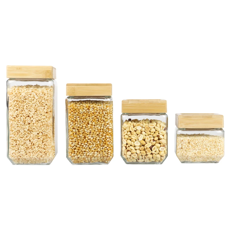 2023 New 4 Piece Square Glass Canisters with Bamboo Lids food storage box cereal candy Dried jars kitchen Bottles organizer
2023 New 4 Piece Square Glass Canisters with Bamboo Lids food storage box cereal candy Dried jars kitchen Bottles organizer