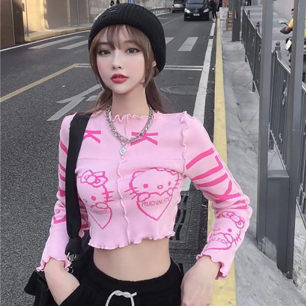 Новый розовый милый женский топ Hello Kitty Y2K на весну и осень, милый короткий топ с рисунком из мультфильма «Hello Kitty», трикотажный топ для милой девушки
Новый розовый милый женский топ Hello Kitty Y2K на весну и осень, милый короткий топ с рисунком из мультфильма «Hello Kitty», трикотажный топ для милой девушки