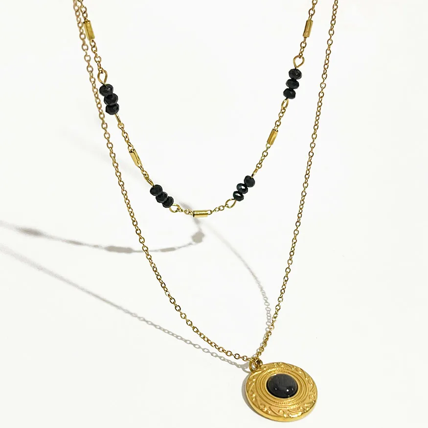 Peri'sBox Vintage Rome Round Black Acrylic Pendant Necklace Bead Link Chain Double Layered Necklaces for Women Bijoux Gifts
Peri'sBox Vintage Rome Round Black Acrylic Pendant Necklace Bead Link Chain Double Layered Necklaces for Women Bijoux Gifts