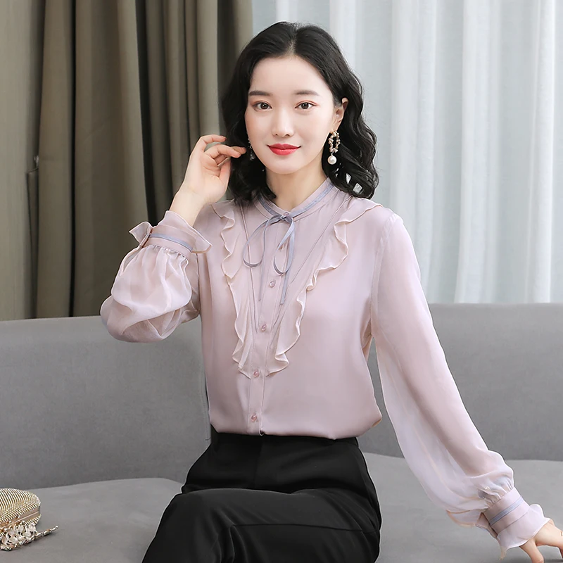 Autumn New Women's Blouse Long Sleeve Polo Shirt Stitching Solid Fashion Top Loose Satin Ruffle Casual Clothing Houthion
Autumn New Women's Blouse Long Sleeve Polo Shirt Stitching Solid Fashion Top Loose Satin Ruffle Casual Clothing Houthion