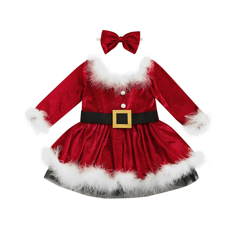 Kids Girl Christmas Dress Set, Long Sleeve Furry Patchwork Belted Dress with Bowknot Headband for Cosplay Party
Kids Girl Christmas Dress Set, Long Sleeve Furry Patchwork Belted Dress with Bowknot Headband for Cosplay Party