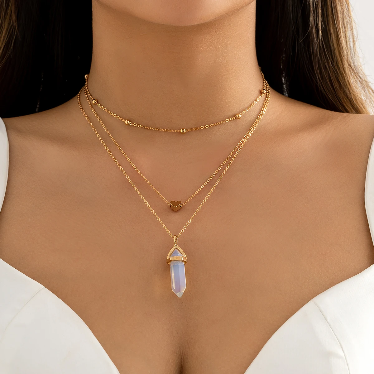 Salircon Boho Vintage Hexagon Opal Pendant Necklace Women's Fashion Multi Layer Crystal Heart Pendant Necklace Statement Jewelry
Salircon Boho Vintage Hexagon Opal Pendant Necklace Women's Fashion Multi Layer Crystal Heart Pendant Necklace Statement Jewelry