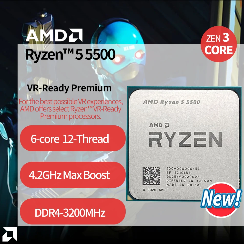 Новый процессор AMD Ryzen 5 5500 R5 3 6 ГГц шестиядерный двенадцатипоточный 7 нм 65 Вт L3 = 16M