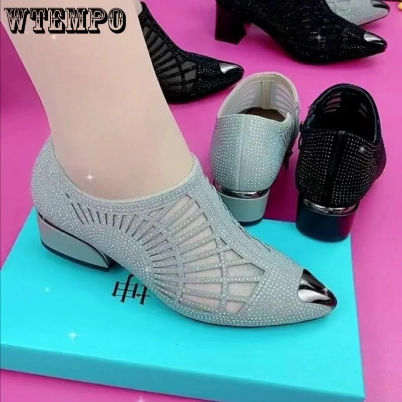 

Туфли-лодочки женские с острым носком, дышащие, сетчатые, заостренный носок, рабочая обувь, низкий каблук, корейский стиль, Прямая поставка