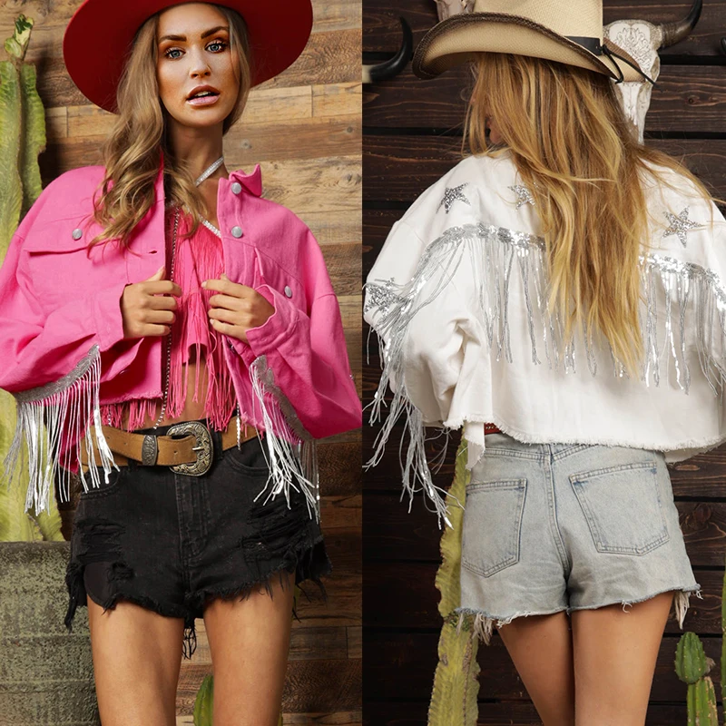 Tassels Sequin Jackets For Women 2023 Autumn New in Red White Fringe Washed Edge Pressed Diamond Five-Pointed Star Fashion Coats
Tassels Sequin Jackets For Women 2023 Autumn New in Red White Fringe Washed Edge Pressed Diamond Five-Pointed Star Fashion Coats