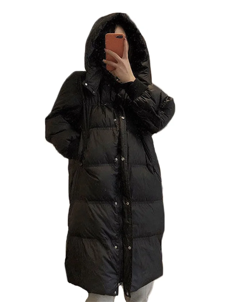 2022 зимняя новая пуховая хлопковая куртка женская мода длинное утолщенное хлебное пальто с капюшоном женская корейская версия тонкое пальто черного цвета