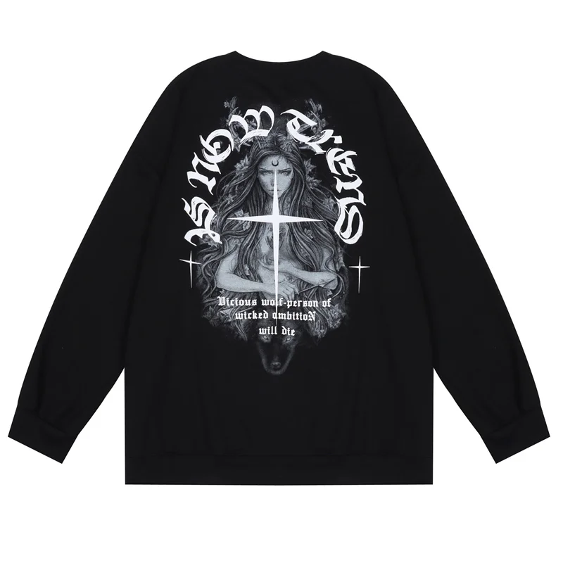 2022 Hip Hop Oversized Sweatshirts Gothic Streetwear Letter Cross Portrait Printed Vintage Sweatshirt Harajuku Casual Pullover 
2022 Hip Hop Oversized Sweatshirts Gothic Streetwear Letter Cross Portrait Printed Vintage Sweatshirt Harajuku Casual Pullover