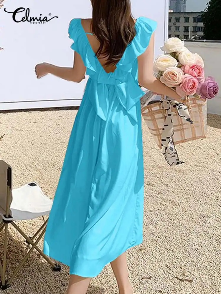 Women Sexy Backless Dress Celmia Fashion Sleeveless Bowknot Sundress Holiday Summer Elegant Square Collar Ruffles Midi Dresses
Women Sexy Backless Dress Celmia Fashion Sleeveless Bowknot Sundress Holiday Summer Elegant Square Collar Ruffles Midi Dresses