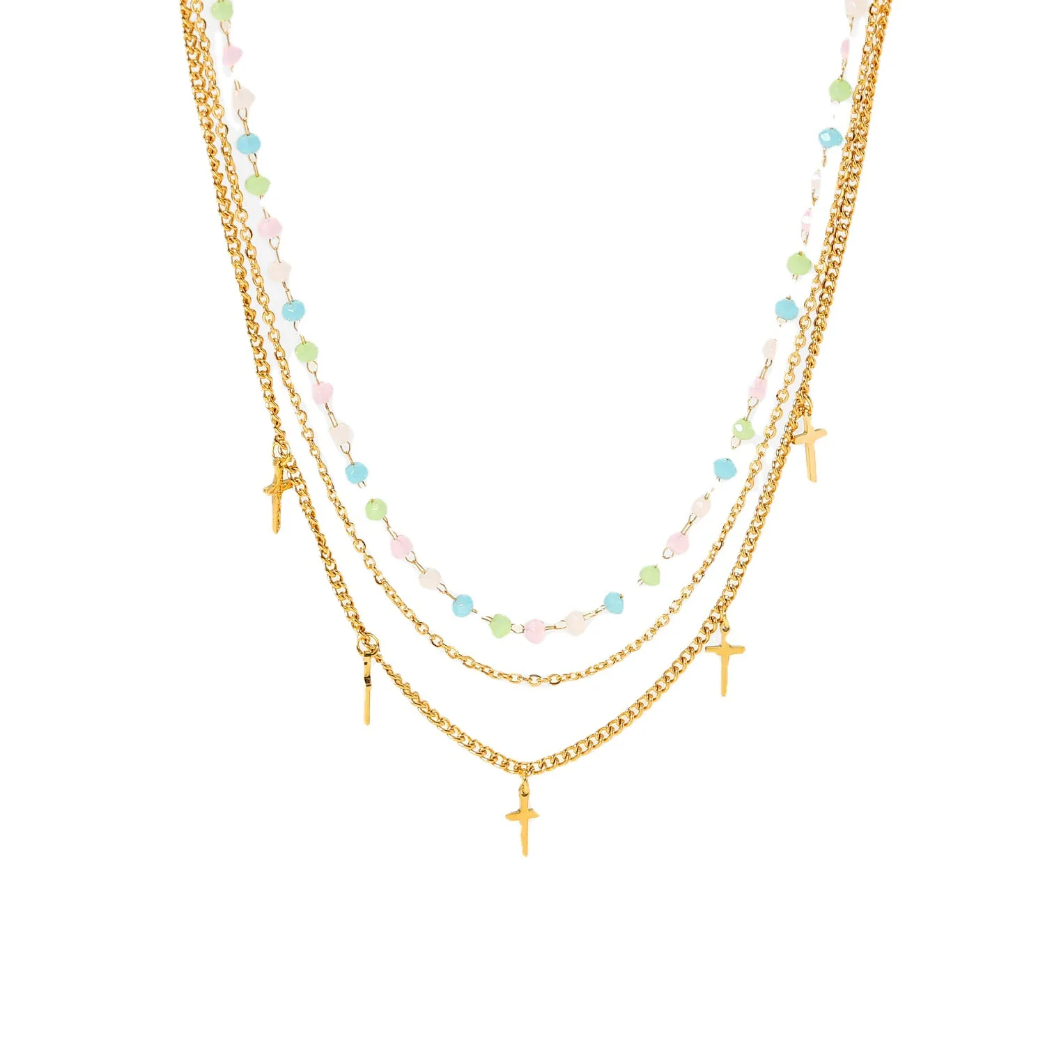 Stainless Steel PVD 18K Gold Plated Tarnish Waterproof Colorful Beads Cross Charm Necklace For Woman Jewelry Wholesale Trendy
Stainless Steel PVD 18K Gold Plated Tarnish Waterproof Colorful Beads Cross Charm Necklace For Woman Jewelry Wholesale Trendy