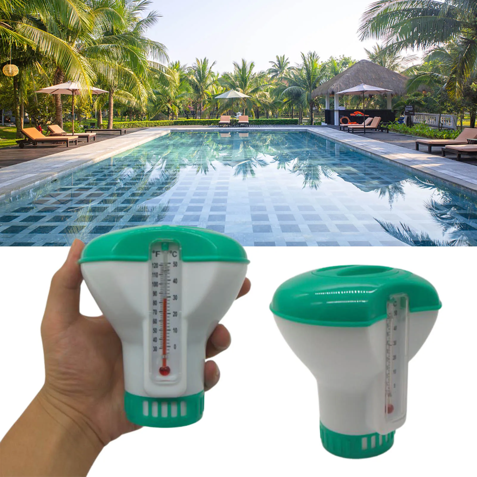 2 in 1 Floating Chlorine Dispenser Thermometer Pool Chlorine Floater ChemicalFloater for Chlorine Tablets for Indoor Outdoor Swi
2 in 1 Floating Chlorine Dispenser Thermometer Pool Chlorine Floater ChemicalFloater for Chlorine Tablets for Indoor Outdoor Swi