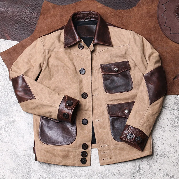 Free shipping.classic mens genuine leather Jacket,Us vintage Heavy wax canvas jacket,stitching cowhide.thick hard sales
Free shipping.classic mens genuine leather Jacket,Us vintage Heavy wax canvas jacket,stitching cowhide.thick hard sales