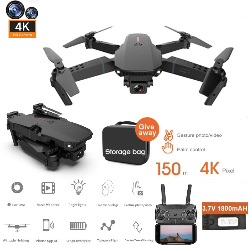 RC Drone With 4K Camera Hd Wifi Fpv Drone E88 1080p Camera Height Hold Rc Foldable Quadcopter Dron Rc Quadcopter Helicopter
RC Drone With 4K Camera Hd Wifi Fpv Drone E88 1080p Camera Height Hold Rc Foldable Quadcopter Dron Rc Quadcopter Helicopter