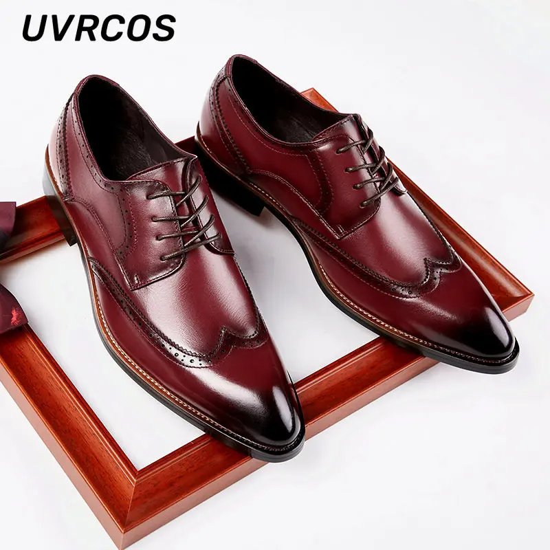 

Pointed Toe Lace Business Formal Leather Shoes Men Low-top Brogues Non-slip Breathable Fashion 2222 New