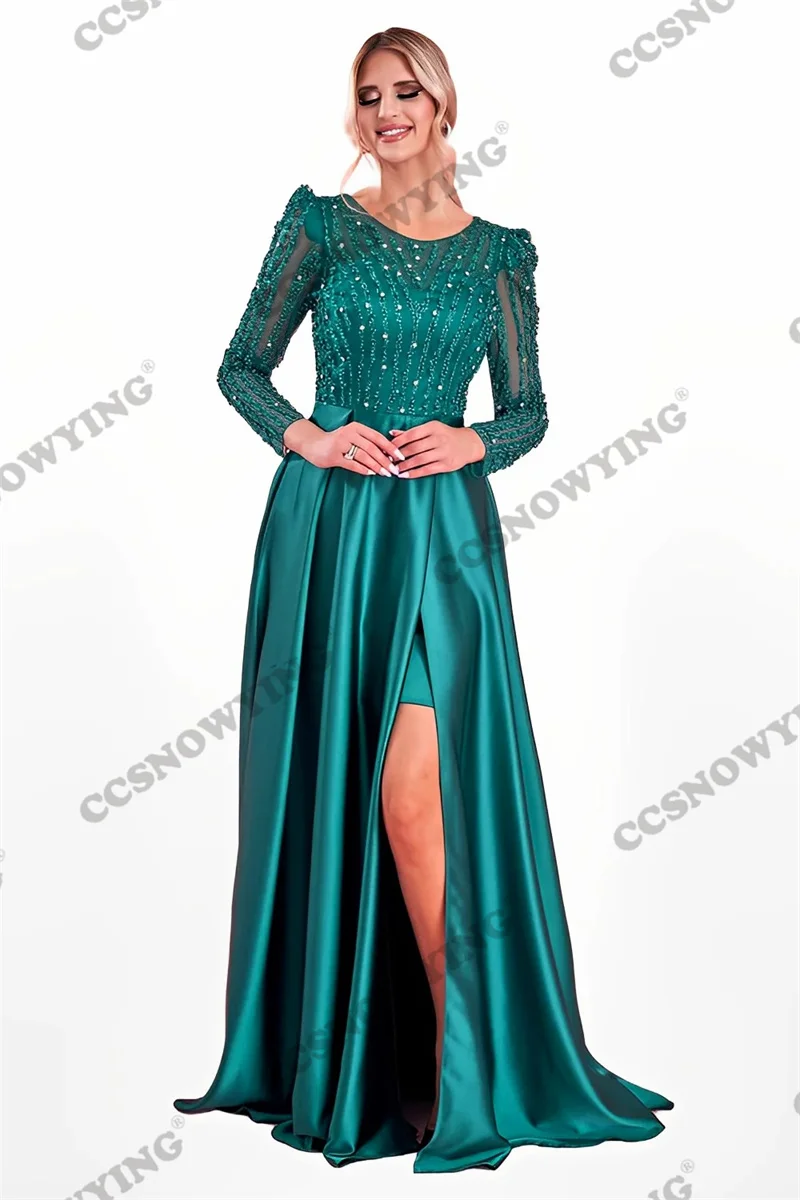 Атласные вечерние платья с аппликацией, бисером, длинным рукавом, глубоким вырезом и разрезом, бальное платье для выпускного вечера, официальное платье, арабское женское марокканское кафтан
Атласные вечерние платья с аппликацией, бисером, длинным рукавом, глубоким вырезом и разрезом, бальное платье для выпускного вечера, официальное платье, арабское женское марокканское кафтан