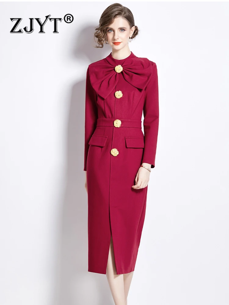 ZJYT Elegant Women's Midi Autumn Dresses Long Sleeve 2023 Fashion Bowknot Straight Party Vestidos Black Office Lady Work Wear
ZJYT Elegant Women's Midi Autumn Dresses Long Sleeve 2023 Fashion Bowknot Straight Party Vestidos Black Office Lady Work Wear
