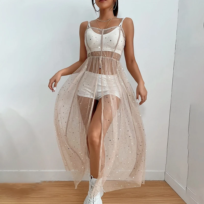 Sexy Tulle Bikini Cover Ups Summer Sleeveless Holiday Sequined Split Midi Beach Smock Beachwear Bathing Suit Swimsuit Dress
Sexy Tulle Bikini Cover Ups Summer Sleeveless Holiday Sequined Split Midi Beach Smock Beachwear Bathing Suit Swimsuit Dress
