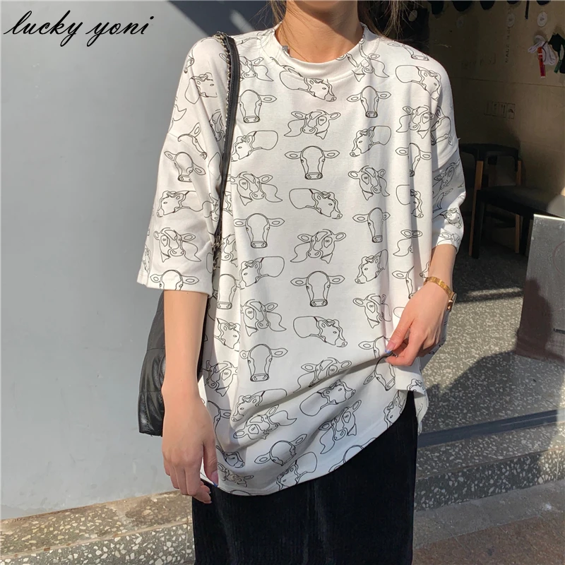 Yoni Vintage Cow Printed T Shirt Women Summer Casual Loose Short Sleeve Teeshirt Female Fashion Streetwear Cotton Basic Tops
Yoni Vintage Cow Printed T Shirt Women Summer Casual Loose Short Sleeve Teeshirt Female Fashion Streetwear Cotton Basic Tops