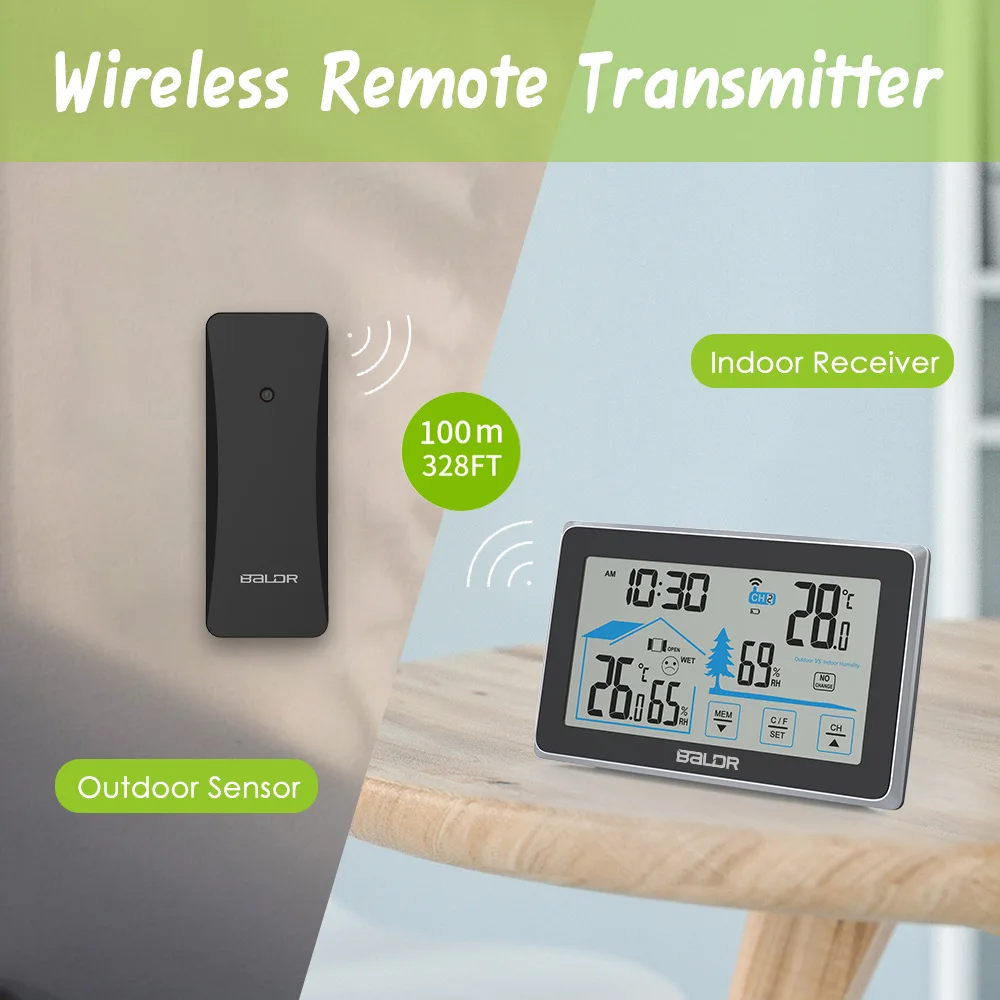 Baldr Spot New Smart Touch Screen Indoor Outdoor Electronic Hygrometer Wireless Weather Station Thermometer
Baldr Spot New Smart Touch Screen Indoor Outdoor Electronic Hygrometer Wireless Weather Station Thermometer