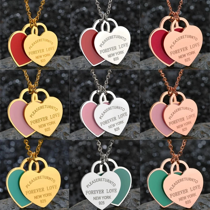 Charm Women Double Love Oil Drip Enamel Necklace Foever Love Fashion Stainless Steel Pendant Valentines Gift For Girls 
Charm Women Double Love Oil Drip Enamel Necklace Foever Love Fashion Stainless Steel Pendant Valentines Gift For Girls