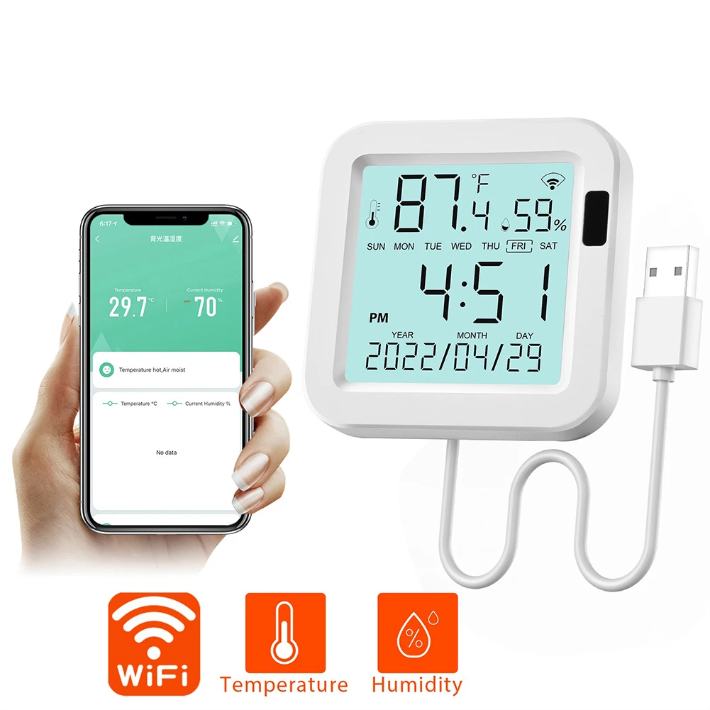 Thermostat Tuya WiFi Room Thermometer Smart Thermometer Hygrometer APP Control DC 5V/1A Mocro USB Humidity Sensor Smart Life
Thermostat Tuya WiFi Room Thermometer Smart Thermometer Hygrometer APP Control DC 5V/1A Mocro USB Humidity Sensor Smart Life