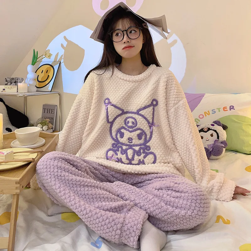 Sanrios Kuromi Cinnamoroll Pochacco kawaii Anime Rose Velvet Crew Neck Pyjamas Set Womens long sleeve thickened Homewear Gifts
Sanrios Kuromi Cinnamoroll Pochacco kawaii Anime Rose Velvet Crew Neck Pyjamas Set Womens long sleeve thickened Homewear Gifts