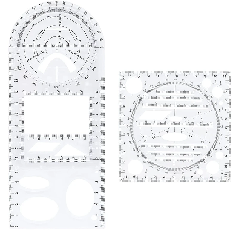 2 Pack Multifunctional Geometric Ruler Rotatable Round Complex Pattern Quick Measuring Tool Drawing Template Rulers Set
2 Pack Multifunctional Geometric Ruler Rotatable Round Complex Pattern Quick Measuring Tool Drawing Template Rulers Set