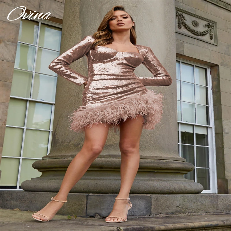 High End Fashionable Feather Design Shiny Sequin Mini Dress Autumn Women's Solid Color Long Sleeve Tight Short Birthday Party
High End Fashionable Feather Design Shiny Sequin Mini Dress Autumn Women's Solid Color Long Sleeve Tight Short Birthday Party
