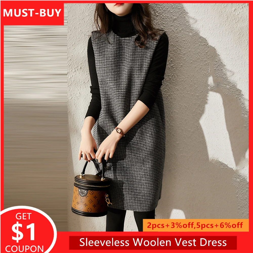 Women Woolen Vest Dress 2022 New Trendy Autumn Winter Round Neck Slim Mid-length Skirt Sleeveless A-line Mini Pullover Dresses
Women Woolen Vest Dress 2022 New Trendy Autumn Winter Round Neck Slim Mid-length Skirt Sleeveless A-line Mini Pullover Dresses