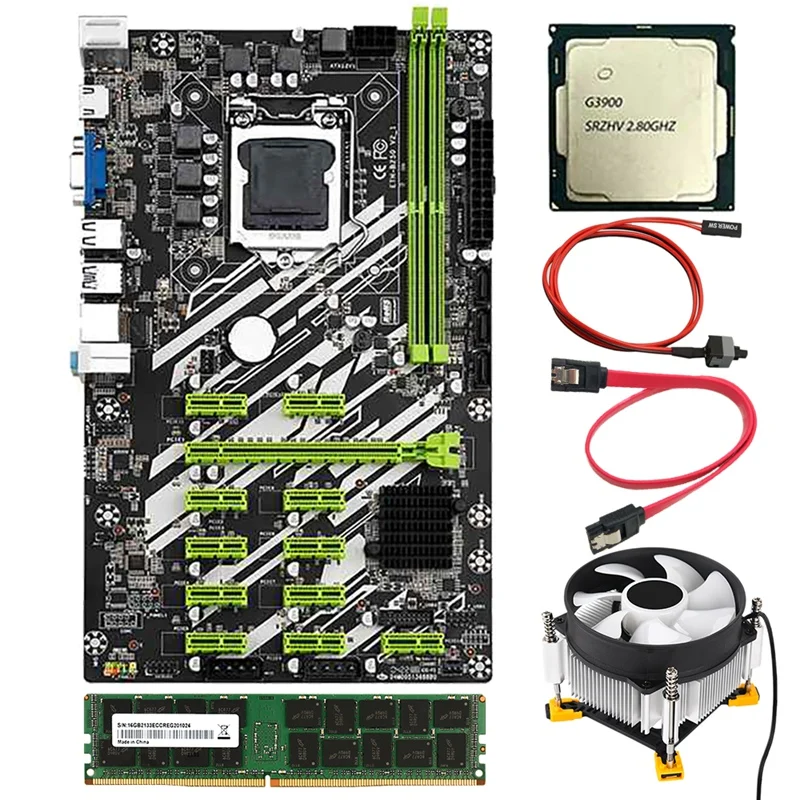 B250 BTC Mining Motherboard With G3900/G3930 CPU+8G RAM+Fan+Switch Cable 12 PCI-E Slots LGA1151 DDR4 RAM SATA3.0 USB3.0
B250 BTC Mining Motherboard With G3900/G3930 CPU+8G RAM+Fan+Switch Cable 12 PCI-E Slots LGA1151 DDR4 RAM SATA3.0 USB3.0