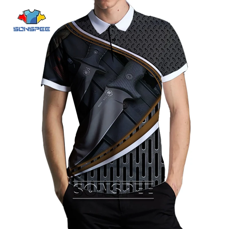 SONSPEE Summer Cool Men's Polo Shirt Short Sleeve Military Knife Dagger Pattern Streetwear Men Clothing Hip Hop Handsome Polos
SONSPEE Summer Cool Men's Polo Shirt Short Sleeve Military Knife Dagger Pattern Streetwear Men Clothing Hip Hop Handsome Polos
