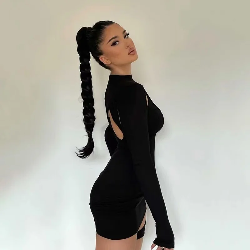 Women Spring Casual High Street Stretch Slim Hollow Out Sexy Mini Bodycon Dresses 2021 New Simple Solid Black Dresses
Women Spring Casual High Street Stretch Slim Hollow Out Sexy Mini Bodycon Dresses 2021 New Simple Solid Black Dresses